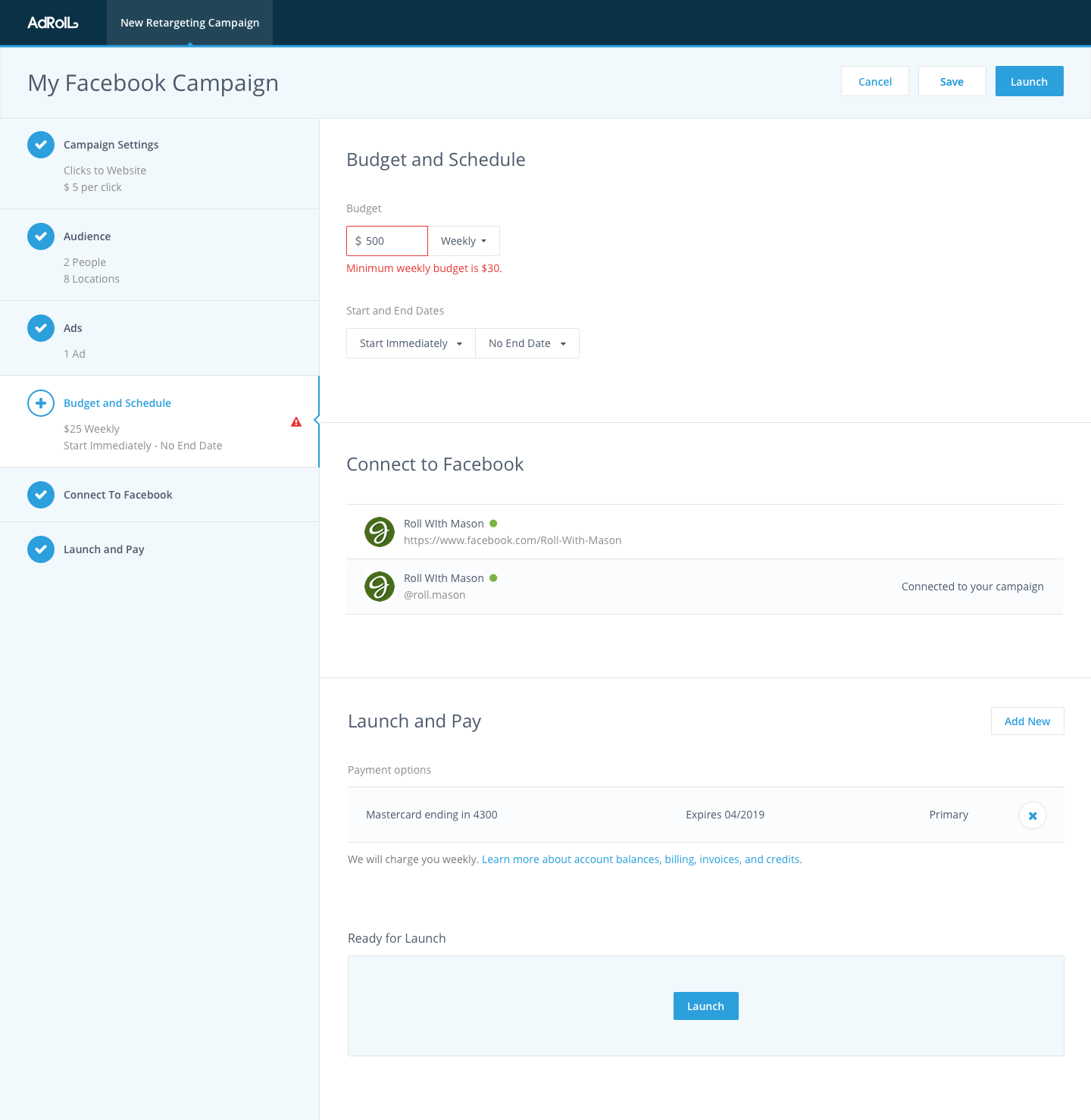 AdRoll Campaign Creation